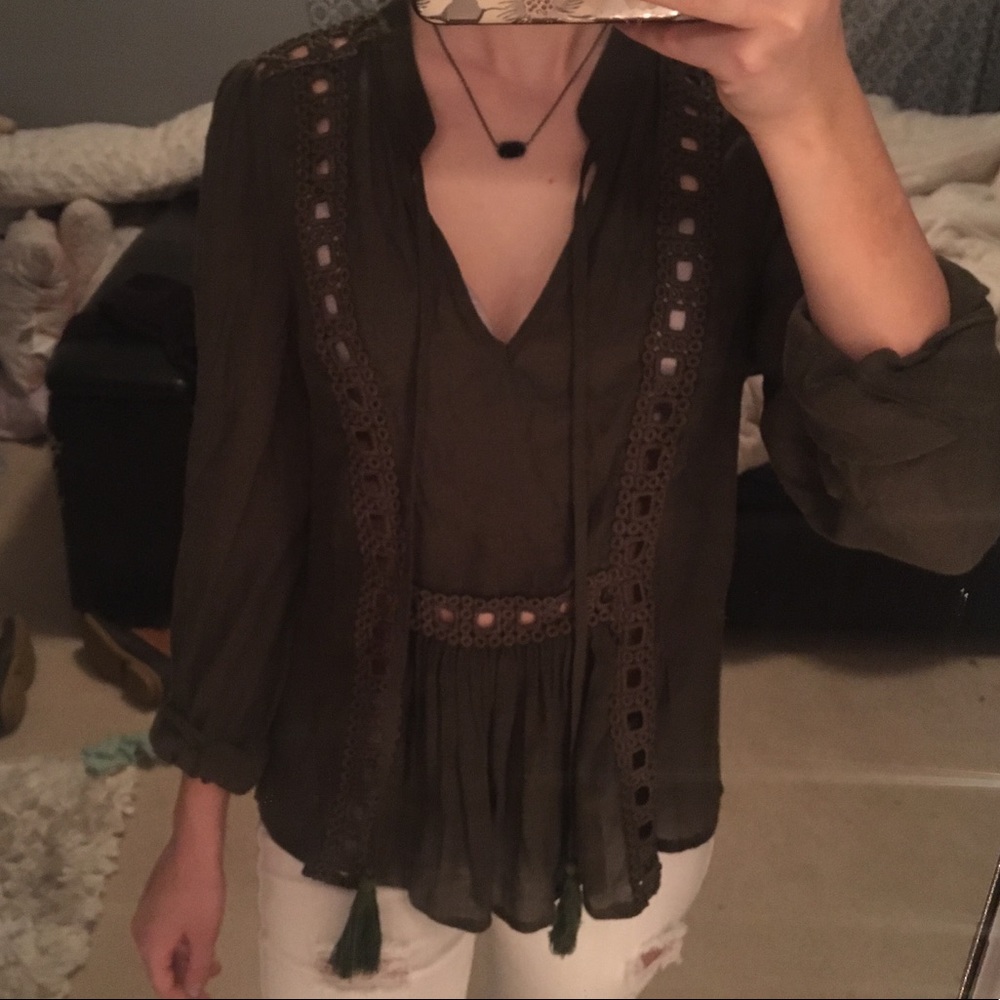 Windsor deep plunging neck olive green blouse